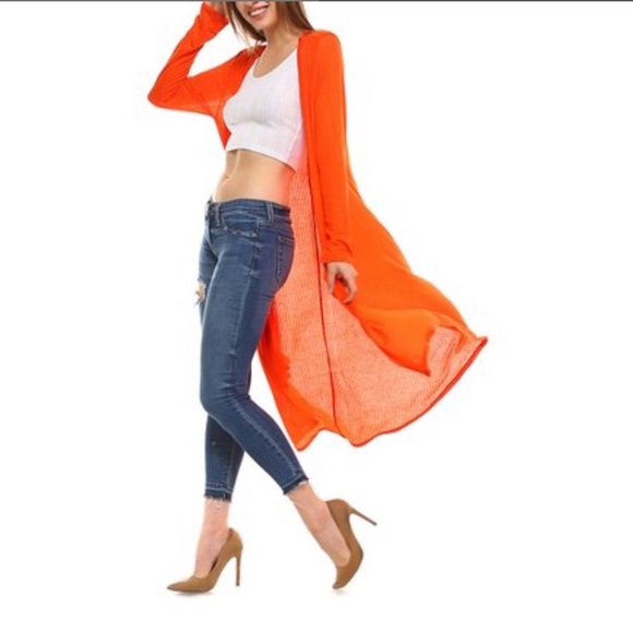 Long Open Drape Orange Duster/Cardigan - Picture 2 of 2